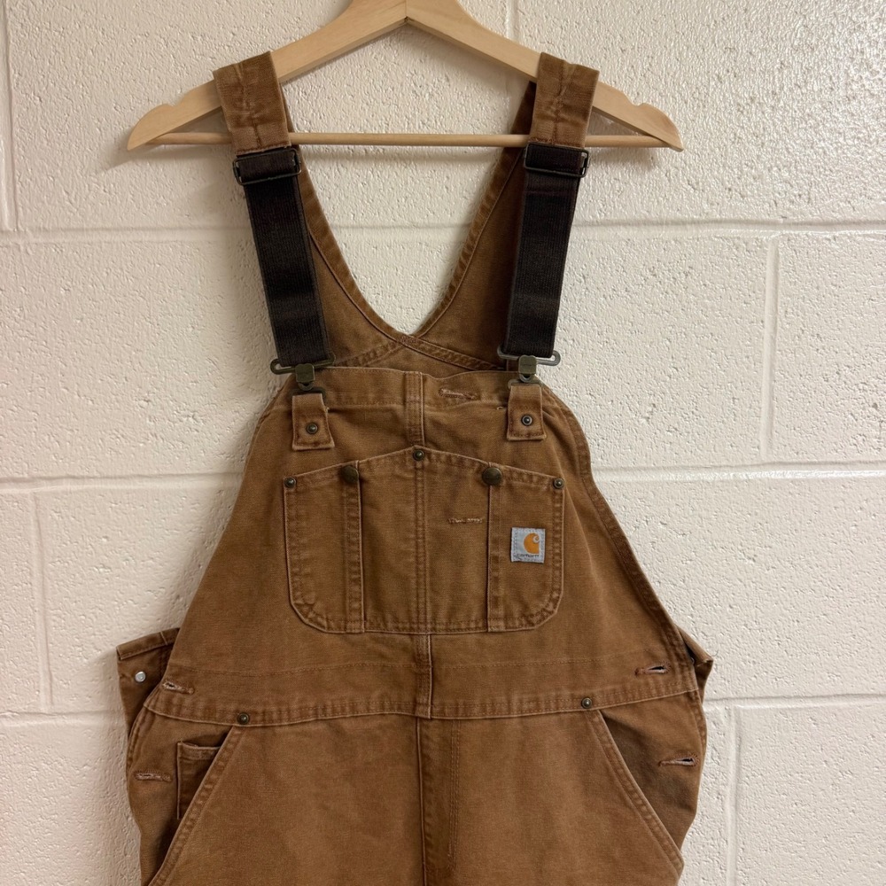 Carhartt Mens Double Knee Bib Overalls Dungaree 40x30 Brown Duck Canvas Workwear